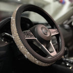 PINCTROT D Shaped Bling Comfy Steering Wheel Cover with Jumbo Crystal Rhinestones, Anti-Slip Diamond Leather, Flat Bottom 14.5-15 Inch (Gold)