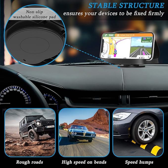 Cell Phone Holder for Car, Vertical Horizontal Car Phone Mount with 360° Rotate Dashboard Cradle Compatible iPhone Samsung Galaxy Android Smartphones, GPS Devices