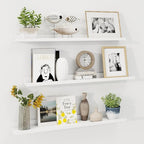 Axeman 36 Inch Floating Shelves | White Picture Ledge Shelf Set of 3 | Rustic Wood Wall Shelves with Lip | 36" White Picture 