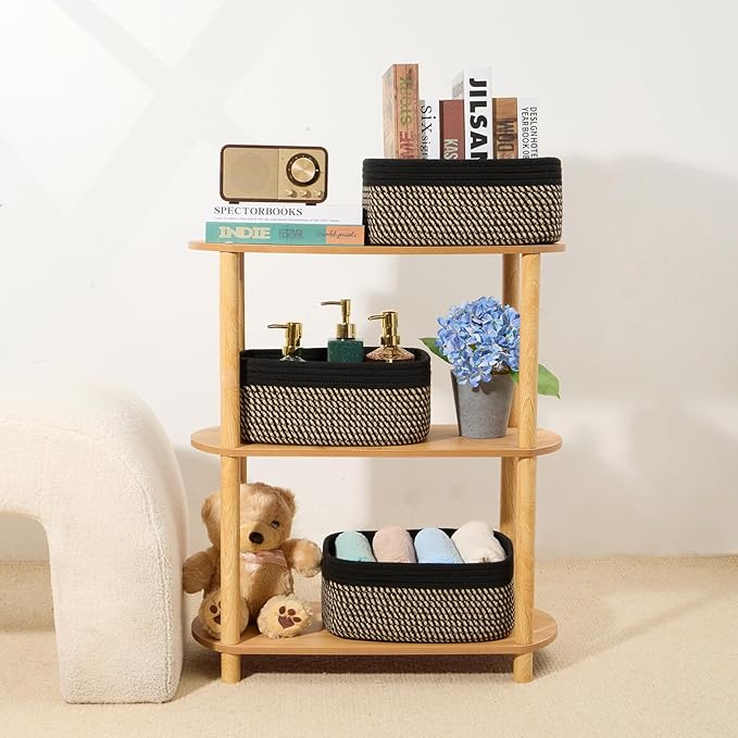 MiniArk Small Storage Baskets for Organizing | Closet Organizer Bins | Shelf Toy Basket | Woven Rope Baskets | Cube Decorativ