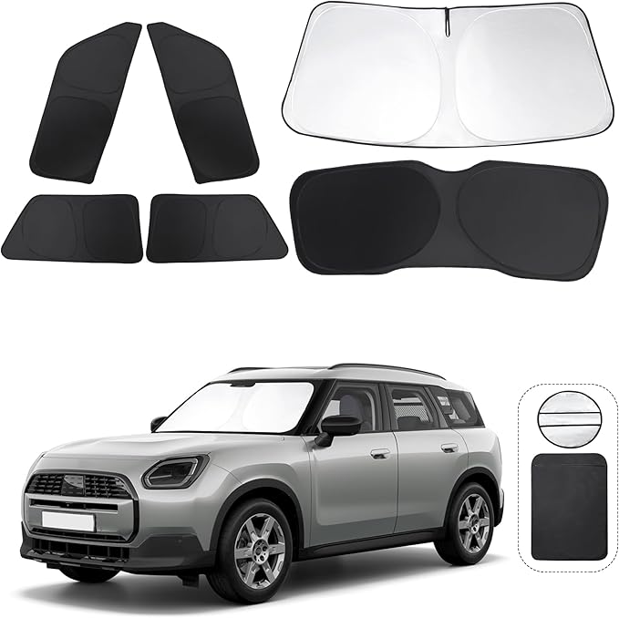 Windshield Sun Shade Car Windshield Foldable Full Windows Coverage Custom Fit for 2024-2026 Mini Countryman Cooper F66 SUV Accessories Window Shades Block Sun UV Rays 6PCS