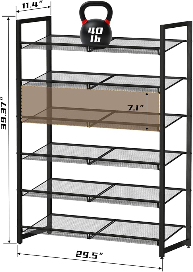 Shoe Rack, 6-Tier Metal Shoe Organizer, Tall Shoe Rack for Closet,entryway,Garage, with Adjustable Flat or Angled Shelves, Ho