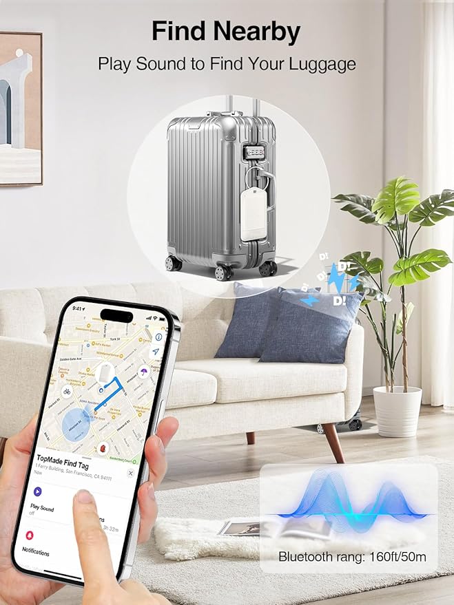 TopMade Smart Luggage Tag with Find My, Premium Leather Luggage Tags for Suitcase, Travel Bags, Backpacks, Anti-Lost Suitcase