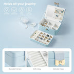 Lolalet 2 Layer Jewelry Box for Teen Girls & Young Women, Jewelry Organizer Case with Bow Clasp and Mirror for Earrings Rings