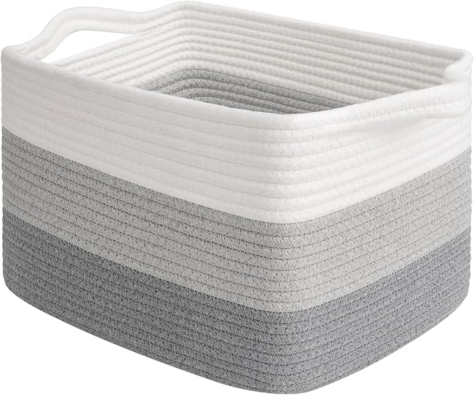 Goodpick Woven Storage Basket, Closet Storage Bins for Books, Towels, Cotton Rope Organizer with Handles, Square Toy Gift Bas