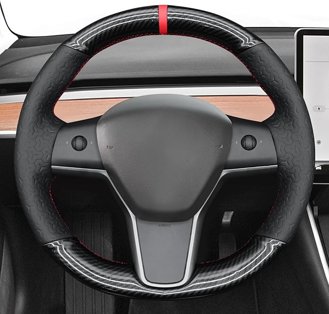 MEWANT Hand Stitched Steering Wheel Cover for Tesla Model 3 2017-2023 / Model Y 2020-2023 for Tesla Model 3/Y Accessories