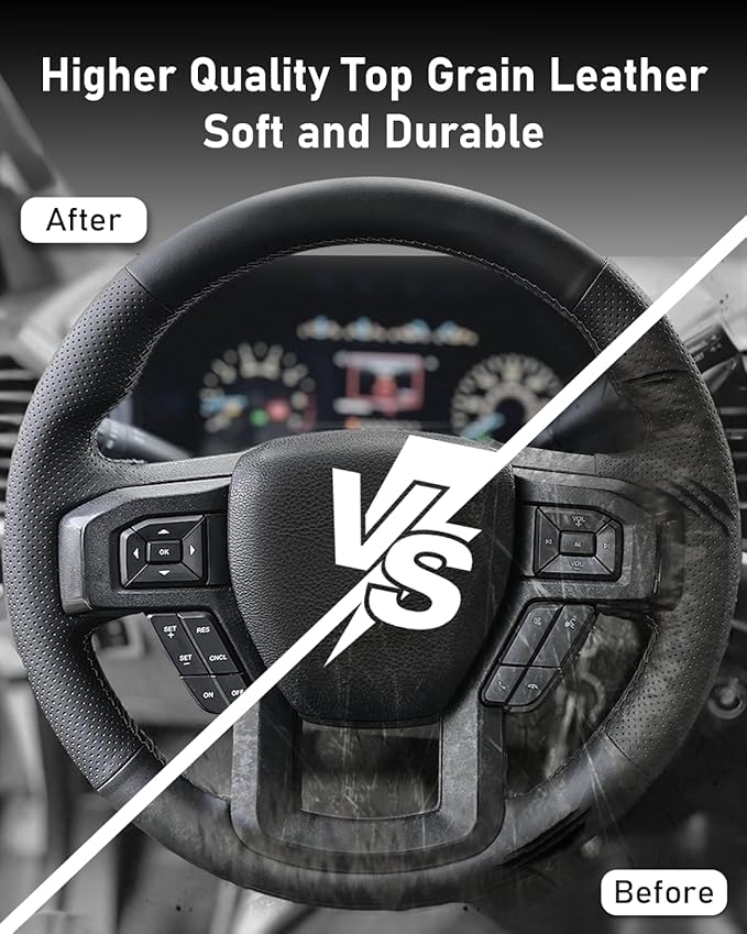 Belinous Leather Steering Wheel Cover Lace Up, Hand-Stitch on Wrap, Steering Wrap Compatible with Ford 2015-2020 F-150/2017-2021 F-250 F-350 F-450 F-550/2020-2021 F-600/2021 F-650 F-750 (W/O Mark)