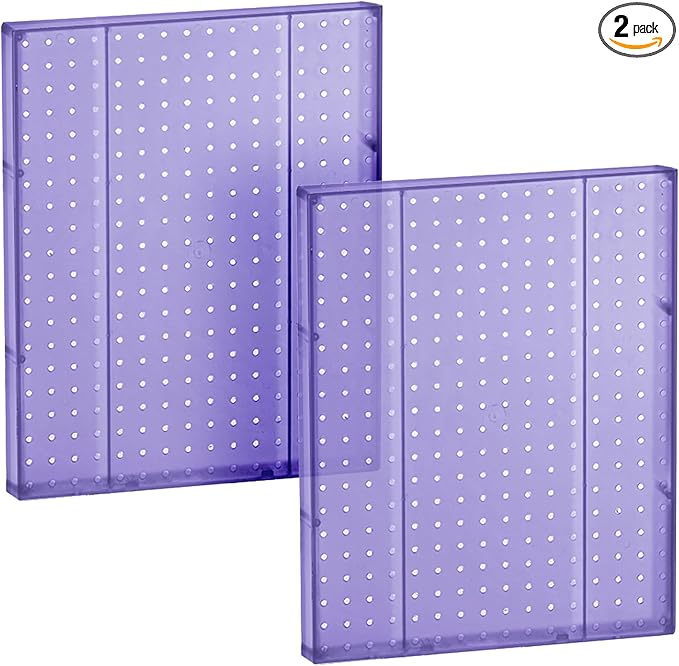Azar Displays 771620-PUR Plastic Pegboard for Wall Organization - Garage Tool Organizer Wall Mount (Pack of 2) - 1-Sided Dura