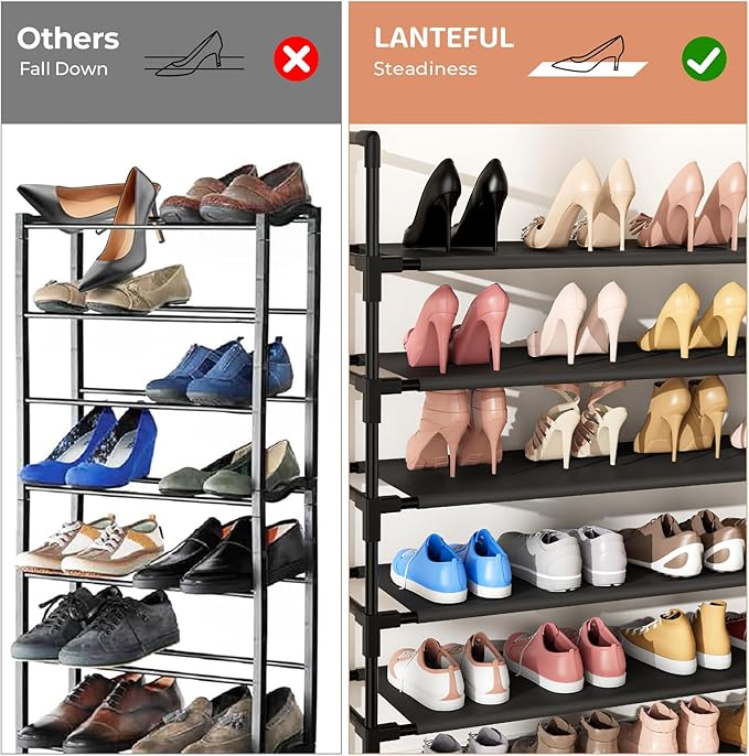 LANTEFUL 11 Tiers Tall Shoe Rack Holds 55 Pairs of Shoes with 18pcs Hooks Sturdy Wide Shoe Organizer Storage Free Standing Me