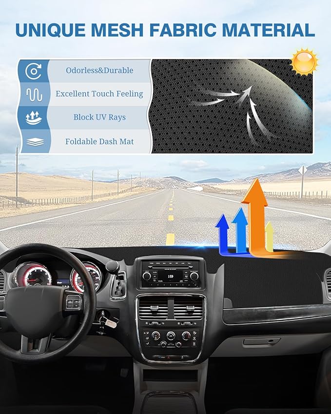 FIILINES Dash Cover for Dodge Grand Caravan 2011-2020, Chrysler Town Country 2011-2016 Dashboard Mat Cover Accessories Dash M