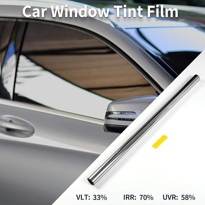Motoforti Nano Ceramic Car Window Tint Film VLT 33% IRR 70% UVR 58% Silver Tone 5ft x 30inch Privacy Film 2mil PET 1 Pc