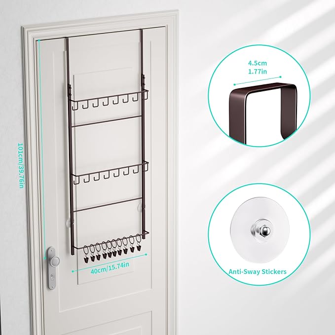 HapiRm Over Door Hat Rack - 3 Tier Wall Mounted Hat Organizer with 16 Hooks and 10 Movable Clips, Cap Hanger Storage up to 26
