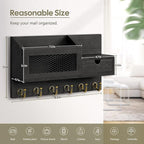 FifthQuarter Key and Mail Holder for Wall, Mail Organizer Wall Mount with 6 Hooks and Storage Drawer, Easy Installation Key R