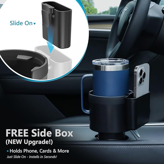 Seven Sparta Cup Holder Expander with Phone Holder & Cable Access, 3-in-1 Car Organizer, Side Storage Box for Phone/Cards, Co