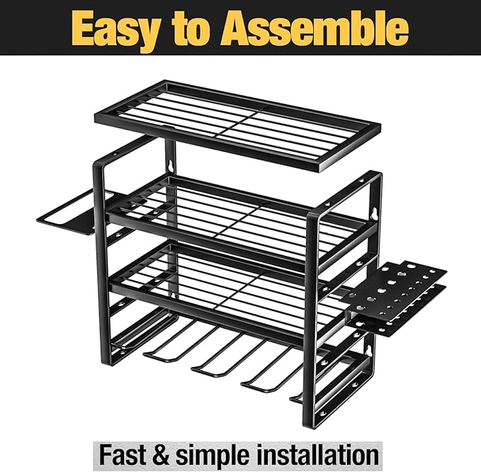 YYR 4 Layer Power Tool Organizer Wall Mount, Cordless Drill Hanger Storage Rack, Battery Tools Holder with Charging Station S