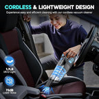 Handheld Vacuum Cordless, 15000PA Strong Suction Hand Held Car Vacuum Cleaner Portable with Multi-Nozzles & Washable Filter, 