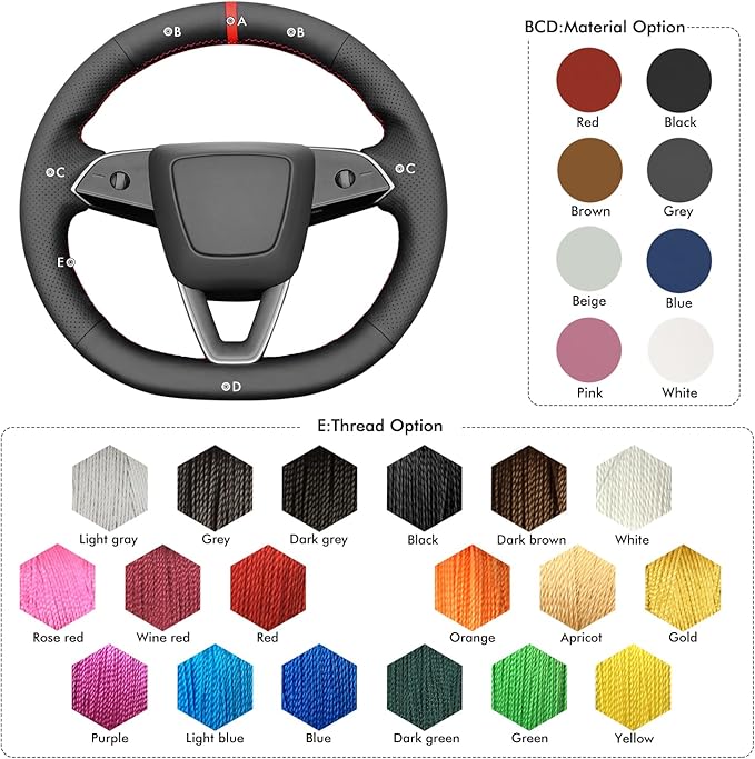 MEWANT Hand Stitched Matte Carbon PU Leather Steering Wheel Cover Wrap for Tesla Model 3 Highland 2023 2024 2025 Steering Wheel Accessories Real Leather