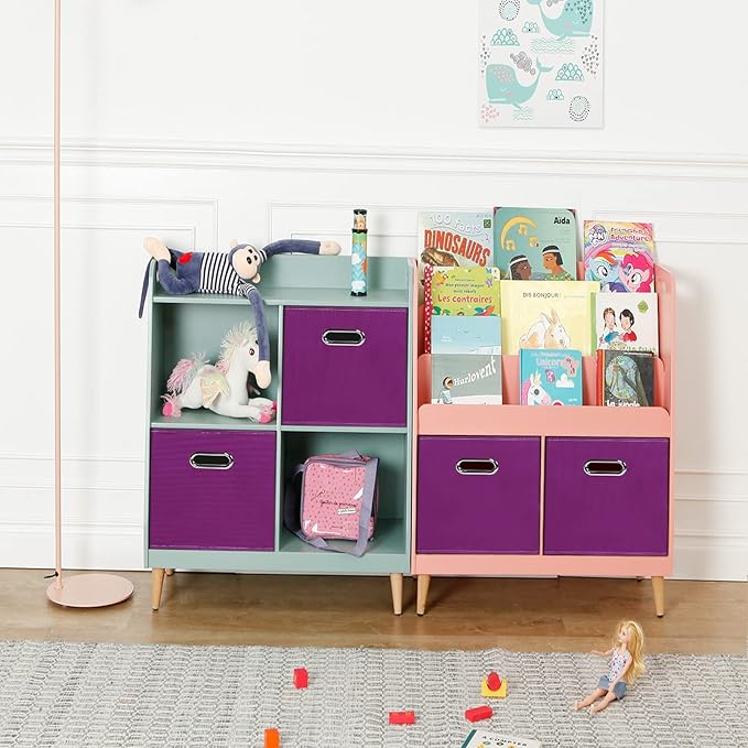 Fabric storage bins Cubes, Fabric Cube Organizer with Handle, Foldable Cube Bins for Cloth or Accessary Storage, 11x11x11, Se