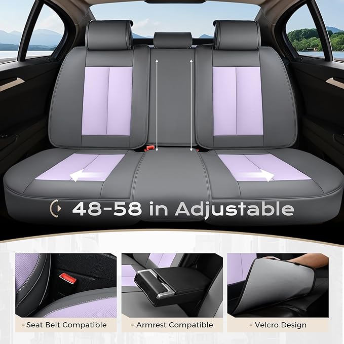 Coverado Seat Covers, Car Seat Covers Full Set, Leather Seat Covers for Cars, Car Seat Protector, Gray Car Seat Covers Front 