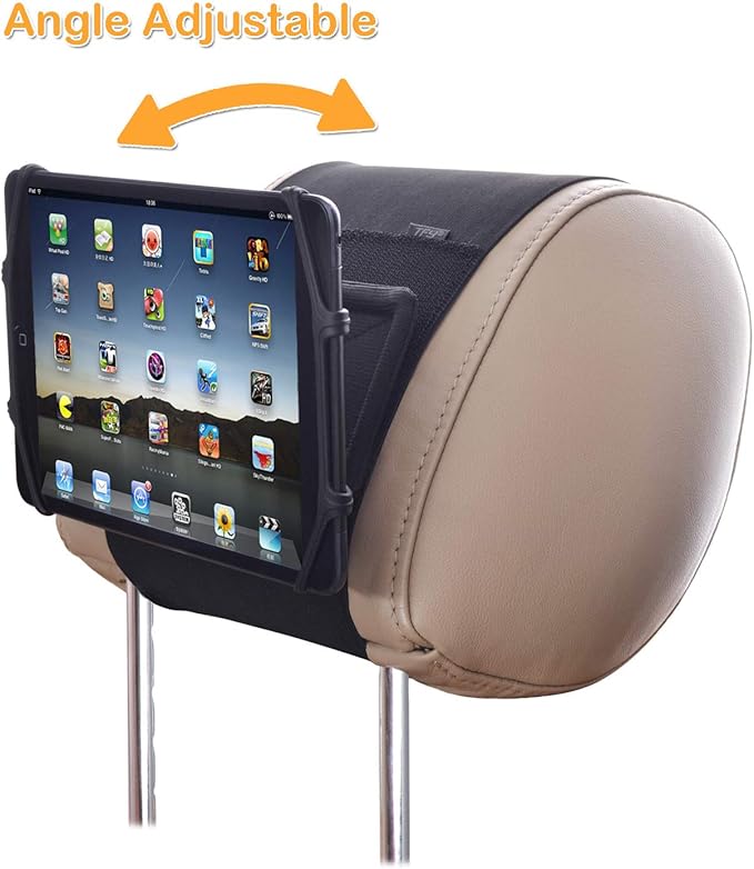 TFY Car Headrest Mount for 7-10 inch Fire, Fire HD, Kids Edition Tablets, Angle Adjustable Holder with Silicon Holding Net