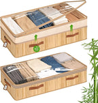Livole Bamboo Under Bed Storage, 6-10 inches Height Adjustable Underbed Storage Containers, 92L XXXL Large Under Bed Storage 
