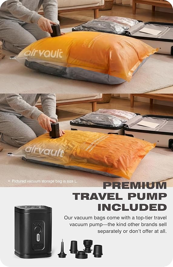 AirVault Vacuum Storage Bags for Travel & Home - Space Saver Compression Packing Bags Set for Clothes, Blankets & Seasonal St