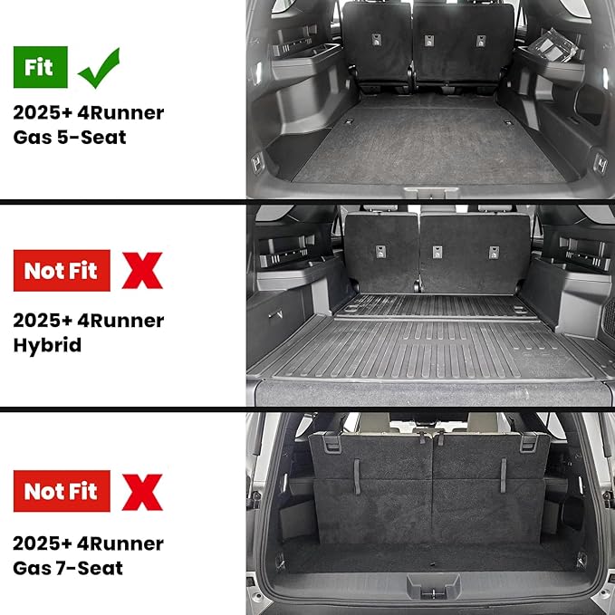 LASFIT Trunk Mat&Backrest Mat for Toyota 4Runner 2025-2026 5-Seater Gas Only(Not Fit Hybrid or 7-Seater), All Weather TPE Custom Fit Cargo Liner for 6th gen 4Runner SR5/TRD/Limited Cargo Mat