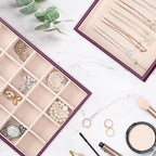 Voova Stackable Jewelry Organizer Tray with Lid, PU Leather Jewelry Storage Holder for Drawer Inserts, Jewellery Display Box 