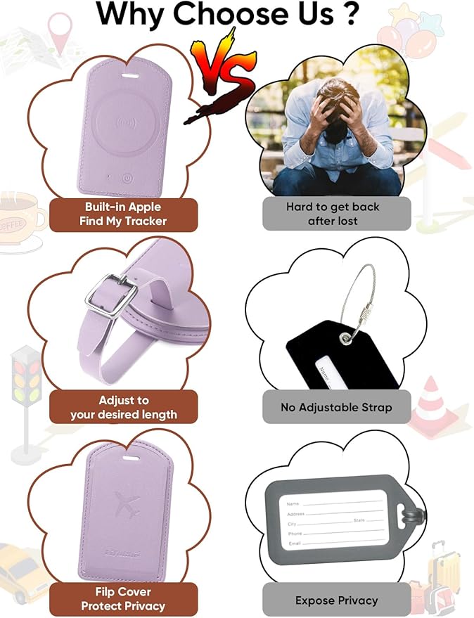 Luggage Tags Built-in Anti-Loss Tracker, Luxury Leather Luggage Tags for Suitcase, Travel Bags, Backpacks, Travel Organizer f