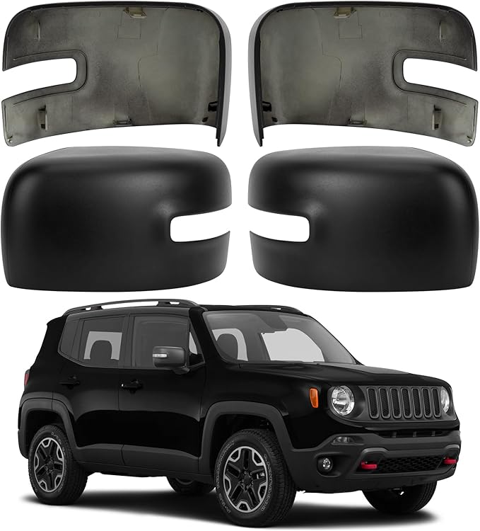 Driver & Passenger Side Mirror Cover Replacement for Jeep Renegade 2015 2016 2017 2018 2019 - Left & Right Side Mirror Covers, Rear View Mirror Cap Accessories Textured, With Lamp