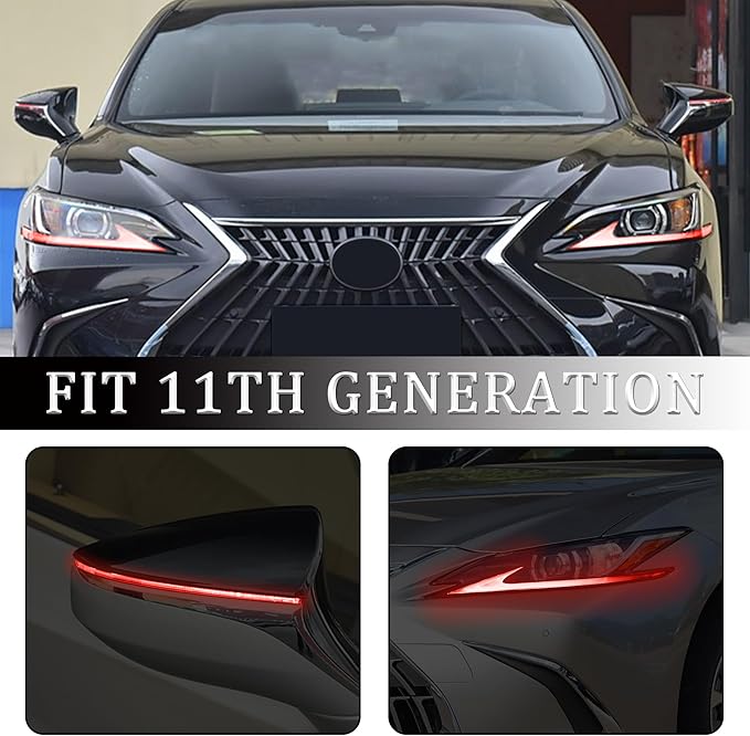 TOMALL 2 Pair Headlight Daytime Running Light Rearview Mirror Light Vinyl Films Smoke Tint Compatible with Lexus 2018-2020 Light Transmission Tint Wrap Exterior Sticker Decorations Trim (Red)