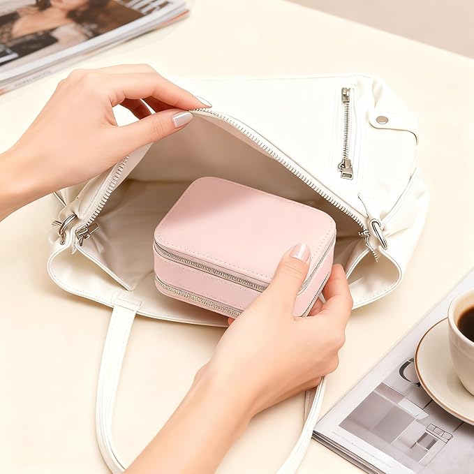 Greenfeather Travel Jewelry Case, PU Leather Travel Jewelry Organizer Box,Small Portable Jewellery Storage Holder for Women R
