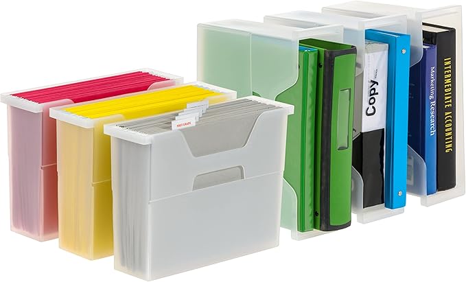 IRIS USA Small Portable Desktop File Box with Open Lid, 6 Pack, Side Handles, Hanging File Folders, Tabs & Inserts, Letter Si