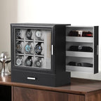 9-Slot Watch Display Case with Necklace Display, High End Men Jewelry Box w/ Drawer, Standing Watch Box for Men w/ Clear Lid,