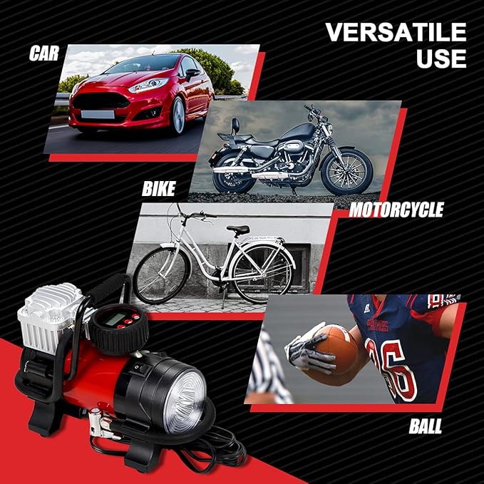 DNA Motoring 12 V 125 PSI LED Flash Light Air Pump Portable Air Compressor Inflator for Cars, Bikes and Balls (TOOLS-00083)