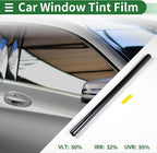 Motoforti Universal Car Window Tint Film Privacy Film 19.69 ft x 19.69 Inch Carbon 2 PLY PET Black 1 Pc VLT 50% IRR 32% UVR 95%
