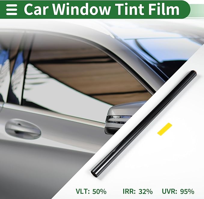 Motoforti Universal Car Window Tint Film Privacy Film 19.69 ft x 19.69 Inch Carbon 2 PLY PET Black 1 Pc VLT 50% IRR 32% UVR 95%