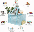 Extra Large Utility Tote Bag - Oversized Collapsible Tote with Wire Frame, Durable Reusable for Beach, Groceries, Laundry, Car Trunk, Storage and Travel - Includes 5x7 Bag with Hook - Light Blue