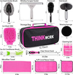 THINKWORK Pink Car Detailing Cleaning Kit, Car Wash Kit, Car Accessories for Women Suitable for Small and Medium Vehicles Suc