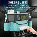 JEYODA Car Handbag Holder Between Seats Suede Large Capacity Car Purse Holder Automotive Consoles & Organizers for Document Phone Storage Car Accessories Interior (1925-style 2 blue)