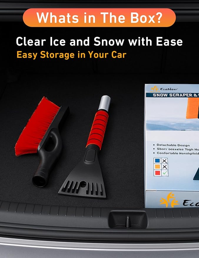 EcoNour 27" Car Snow Brush and Ice Scraper (2 Pack) | Aluminum Snow Scraper for Cars with Ergonomic Foam Grip | Scratch-Free Windshield Ice Scraper and Snow Remover for Cars and SUVs