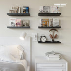RICHER HOUSE 5 Set Floating Wall Mounted Shelves, Black Shelves for Wall Decor, Modern Picture Ledge Shelf with Lip for Stora