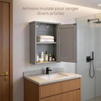 VINGLI Bathroom Wall Cabinet, Gray Medicine Cabinet with Single Door, Small Over Toilet Storage Organizer with Adjustable She