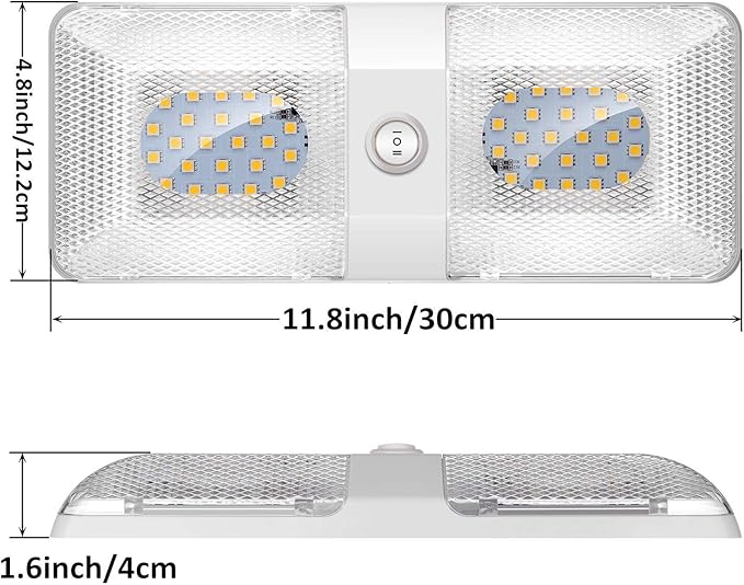 BlueFire 1 Pack Upgraded Super Bright DC 12V Led RV Ceiling Double Dome Light RV Interior Lighting with ON/Off Switch for Trailer Camper Car RV Boat (White - 1PCS)