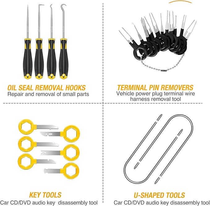 GOOACC 40Pcs Trim Removal Tool,Auto Terminal Removal Key Tool,Auto Clip Pliers Stereo Removal Tools,Car Upholstery Repair Rem