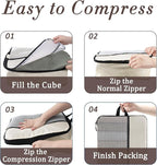 U+U 4 Set Compression Packing Cubes - Ultralight Cream Travel Organizers, Space-Saving Suitcase Organizer, Expandable Packing