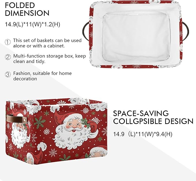 xigua Christmas Decoration Storage Basket Santa Collapsible Storage Bins Waterproof Canvas Storage Basket with Leather Handle