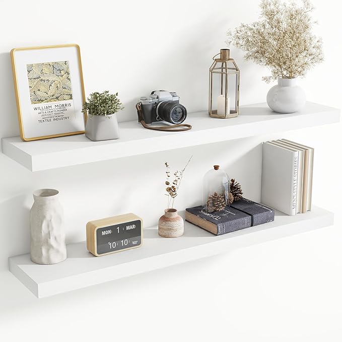 48 Inch Floating Shelves for Wall, 8 Inch Deep Floating Shelf for Storage & Display, Rustic Wall Mounted Shelf with Invisible