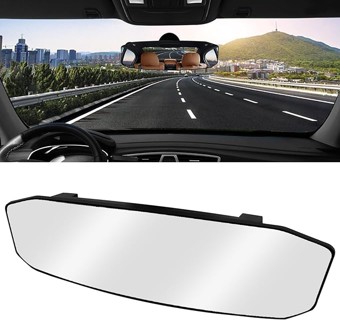 NTNEV 12''x3.5'' Large Rear View Mirror, Anti Glare Panoramic Wide Angle Rearview Mirror, Universal Interior Clip On Rear View Mirror for Car SUV Trucks
