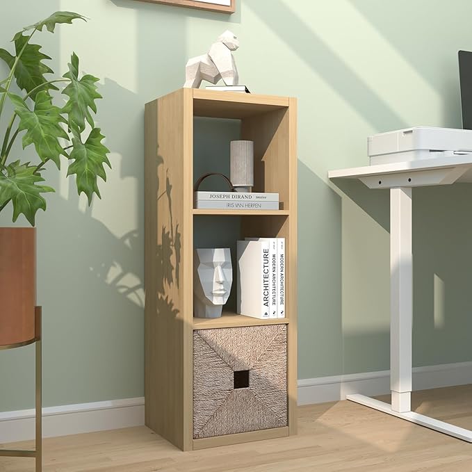 CTESNE【2026 Wooden Thick Frame 3 Cube Storage Organizer Shelf with Anti-Tipping Kits + Reversible Open Back Bookcase, Horizon